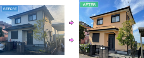 塗装工事雨と後の住宅