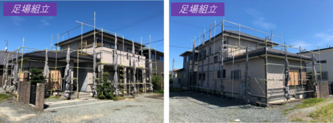 明和町の住宅の塗装工事が着工！足場組立と高圧洗浄の現場の様子をご紹介