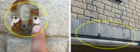 外壁のビス穴と幕板の劣化